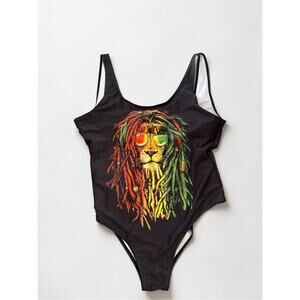 One-Piece Swimsuit with Rasta Lion Print, Size XL